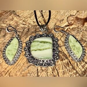 Green Larsonite Pendant & Earrings Set